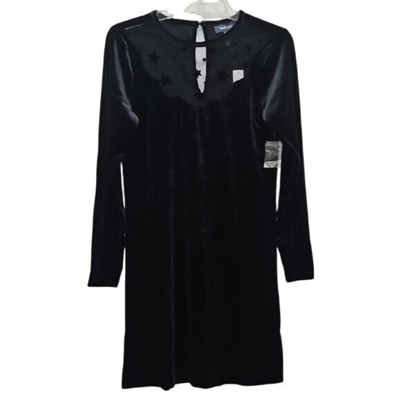 Modcloth Beyond The Shade Of Night Velvet Sheer Star Dress Small New Black Dark - Picture 2 of 10